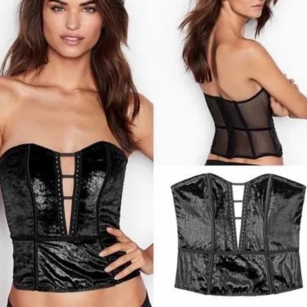 Victorias Secret black sparkly textured corset lingerie top - S